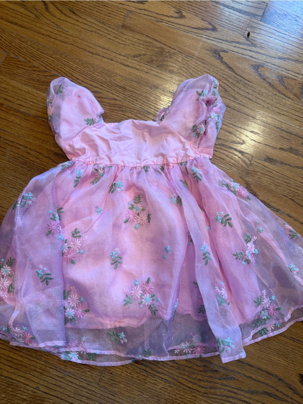 Girls Pink Floral Embroidered Tulle Dress